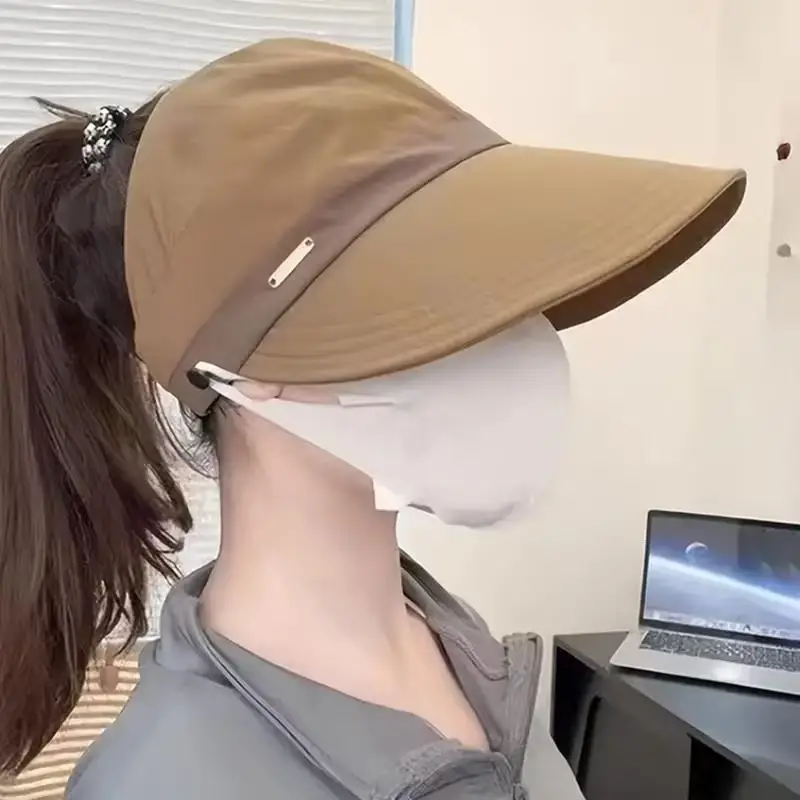 Women's Brown Sun Hat with Face Mask & Cap - Image 4