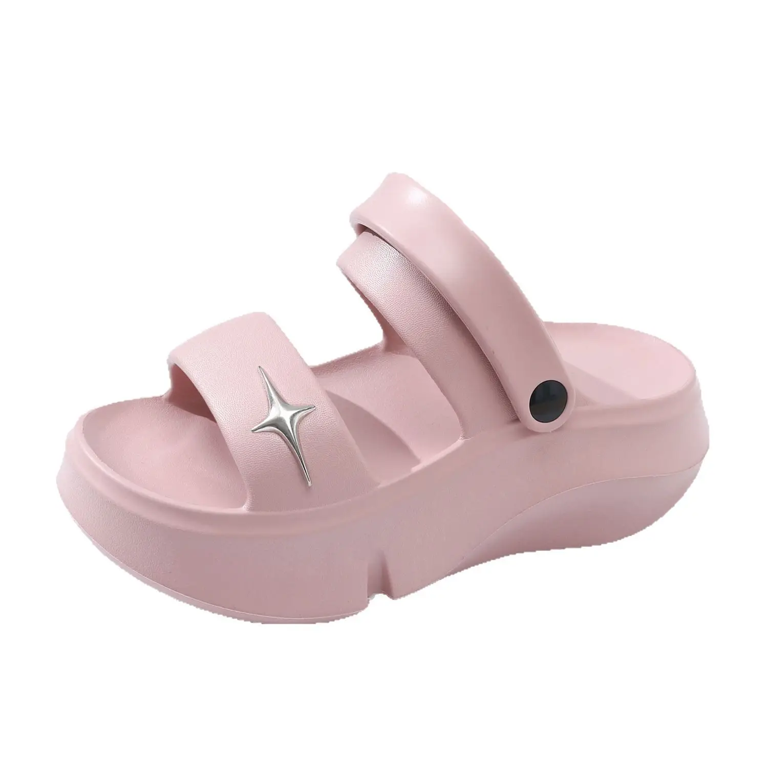 Women's Black Double Strap Thick Slippers Summer - Image 9