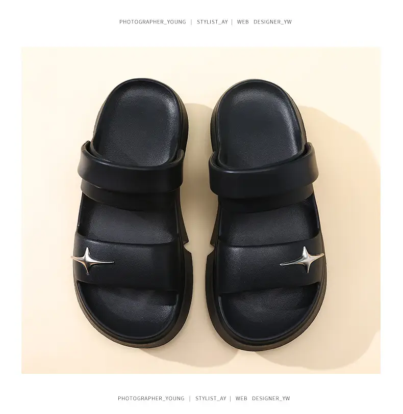 Women's Black Double Strap Thick Slippers Summer β feature 23