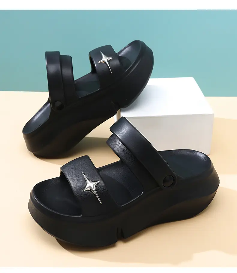 Women's Black Double Strap Thick Slippers Summer β feature 24