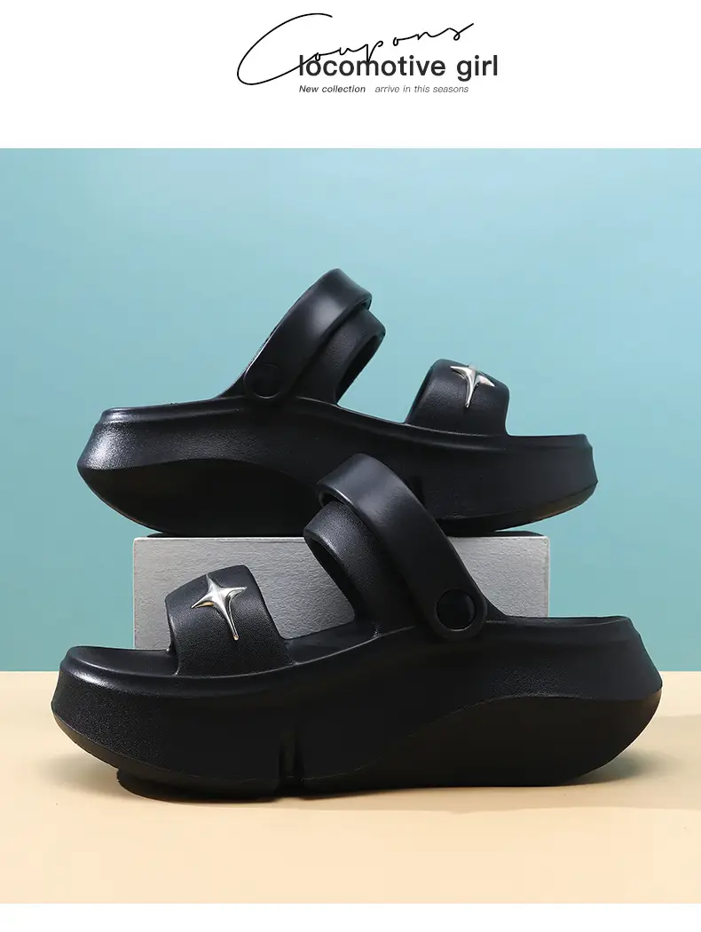 Women's Black Double Strap Thick Slippers Summer β feature 25