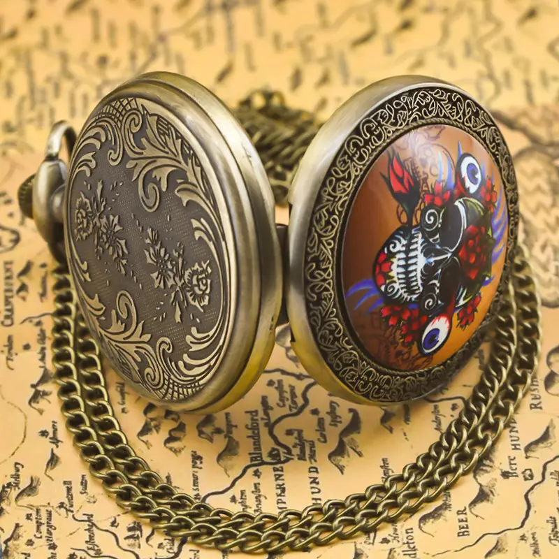 Vintage Bronze Pocket Watch with Anchor Navigation Map — feature 31