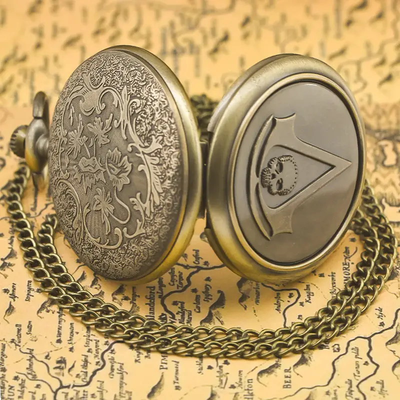 Vintage Bronze Pocket Watch with Anchor Navigation Map — feature 7