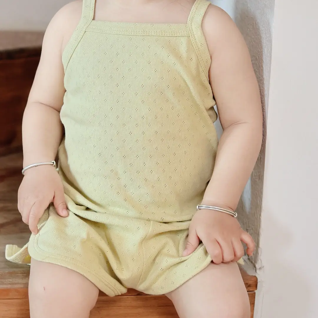 Baby Pajamas Summer Pure Cotton Type a Kidsren's Home Clothes Korean Pure Cotton Baby Sling Set Thin Girls Sleeping