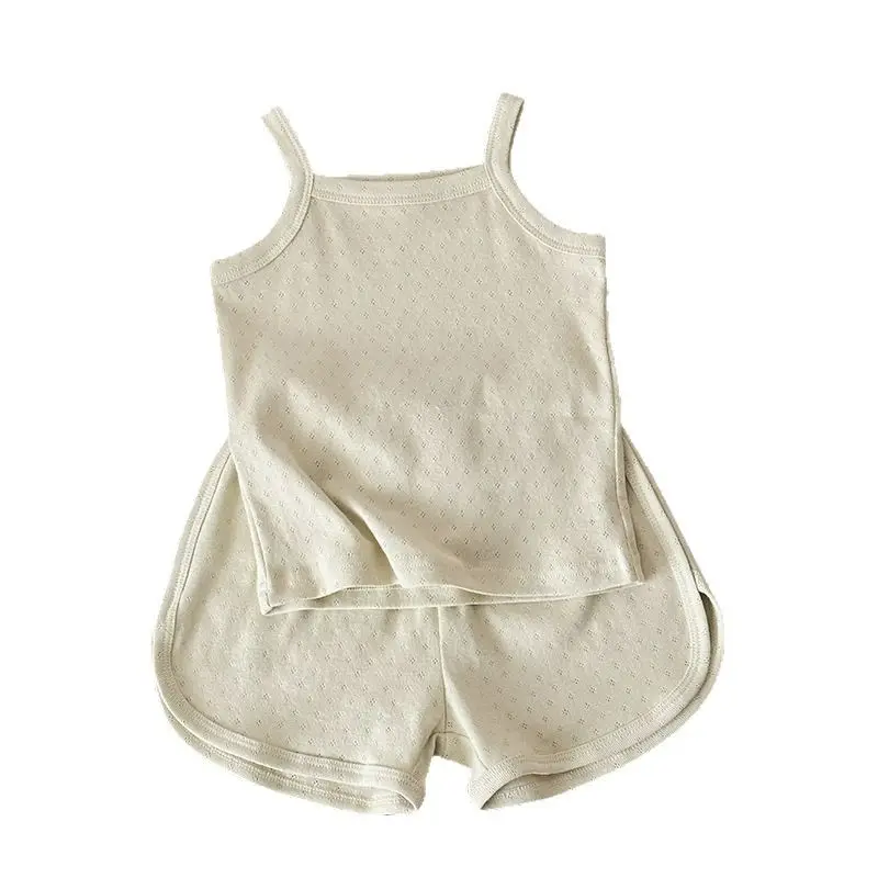 Baby Pajamas Summer Pure Cotton Type a Kidsren's Home Clothes Korean Pure Cotton Baby Sling Set Thin Girls Sleeping