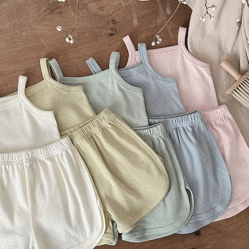 Baby Pajamas Summer Pure Cotton Type a Kidsren's Home Clothes Korean Pure Cotton Baby Sling Set Thin Girls Sleeping — feature 11