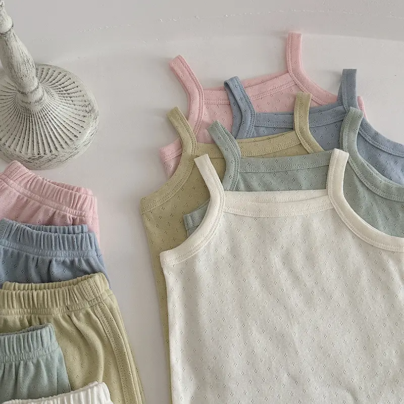 Baby Pajamas Summer Pure Cotton Type a Kidsren's Home Clothes Korean Pure Cotton Baby Sling Set Thin Girls Sleeping — feature 12