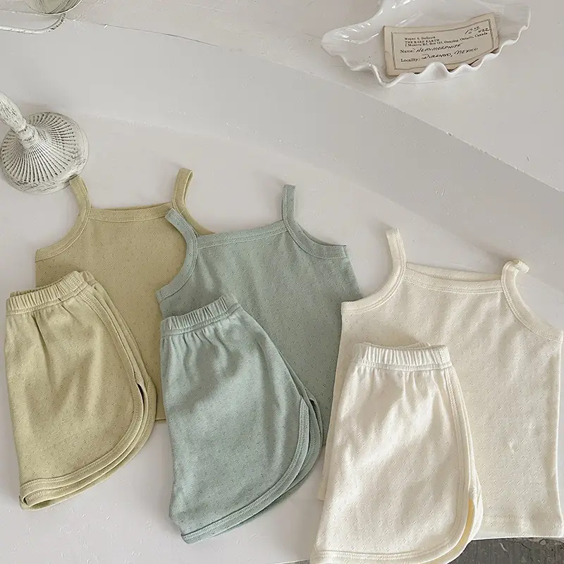 Baby Pajamas Summer Pure Cotton Type a Kidsren's Home Clothes Korean Pure Cotton Baby Sling Set Thin Girls Sleeping — feature 15