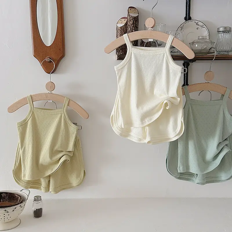 Baby Pajamas Summer Pure Cotton Type a Kidsren's Home Clothes Korean Pure Cotton Baby Sling Set Thin Girls Sleeping — feature 17