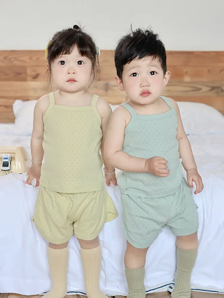 Baby Pajamas Summer Pure Cotton Type a Kidsren's Home Clothes Korean Pure Cotton Baby Sling Set Thin Girls Sleeping — feature 19