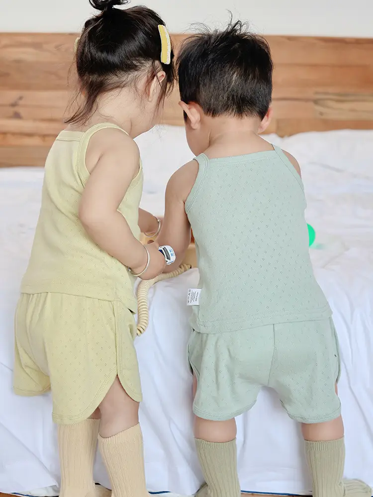 Baby Pajamas Summer Pure Cotton Type a Kidsren's Home Clothes Korean Pure Cotton Baby Sling Set Thin Girls Sleeping — feature 20