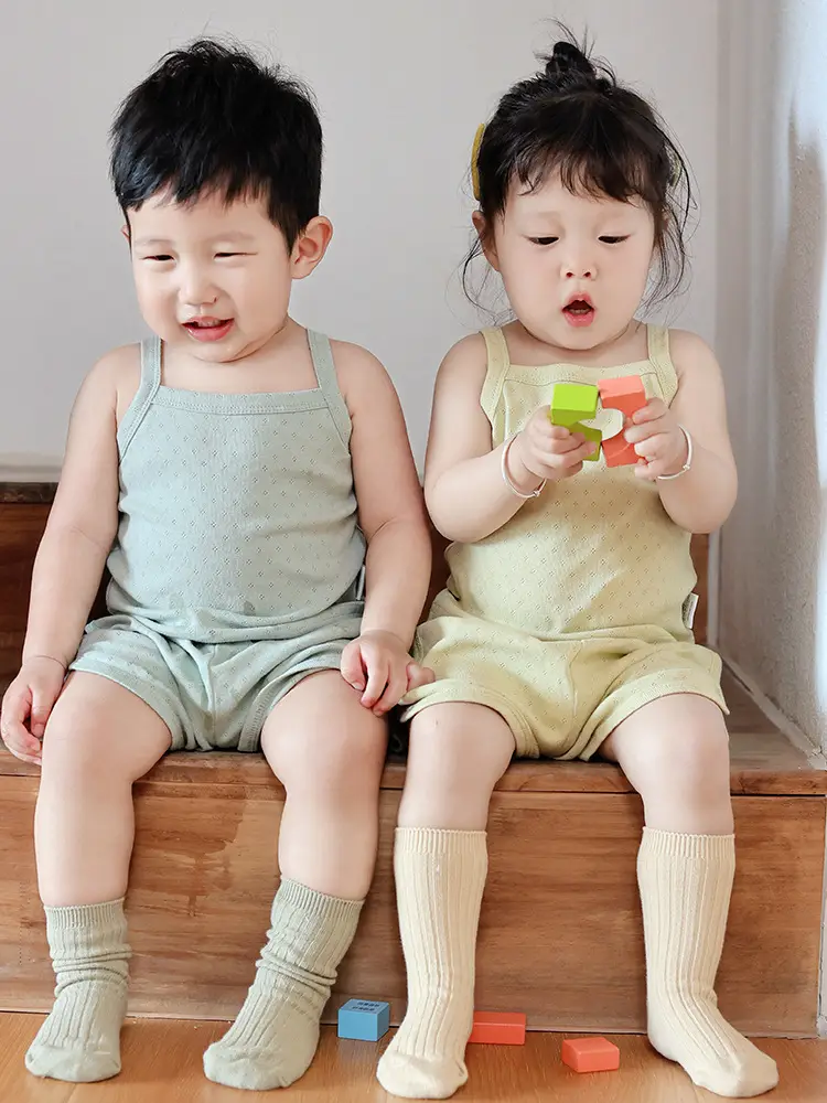 Baby Pajamas Summer Pure Cotton Type a Kidsren's Home Clothes Korean Pure Cotton Baby Sling Set Thin Girls Sleeping — feature 21
