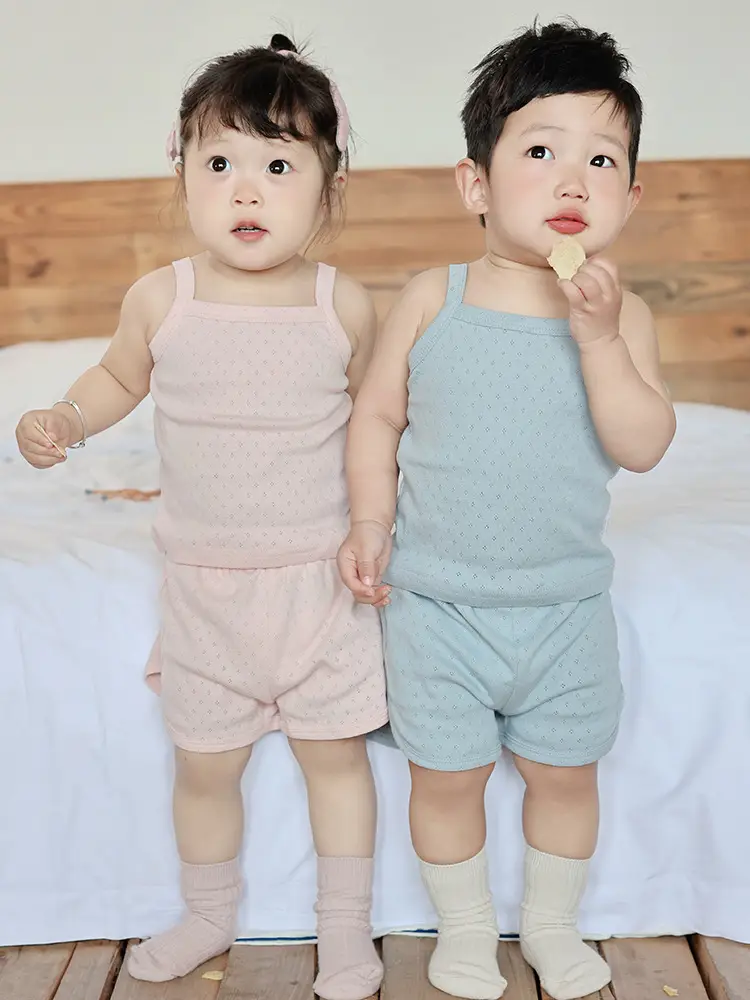 Baby Pajamas Summer Pure Cotton Type a Kidsren's Home Clothes Korean Pure Cotton Baby Sling Set Thin Girls Sleeping — feature 22