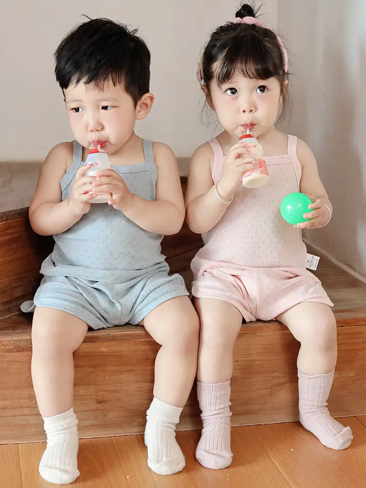 Baby Pajamas Summer Pure Cotton Type a Kidsren's Home Clothes Korean Pure Cotton Baby Sling Set Thin Girls Sleeping — feature 24