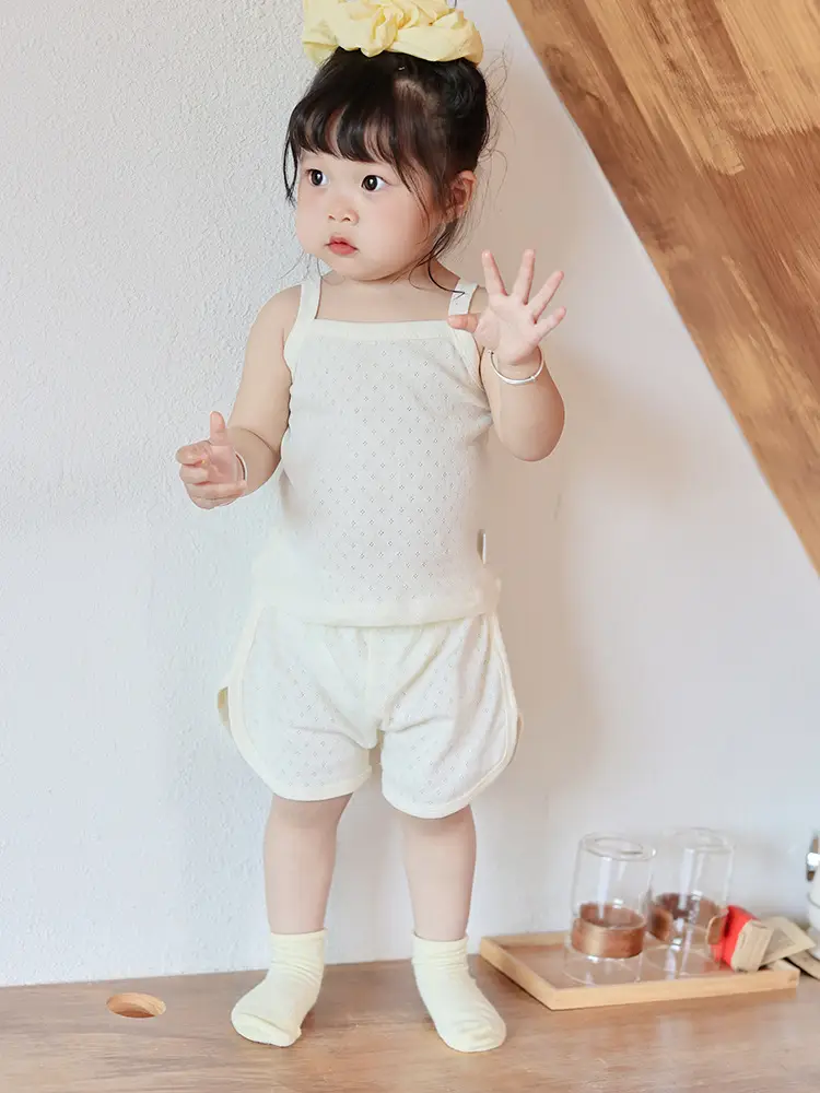 Baby Pajamas Summer Pure Cotton Type a Kidsren's Home Clothes Korean Pure Cotton Baby Sling Set Thin Girls Sleeping — feature 25