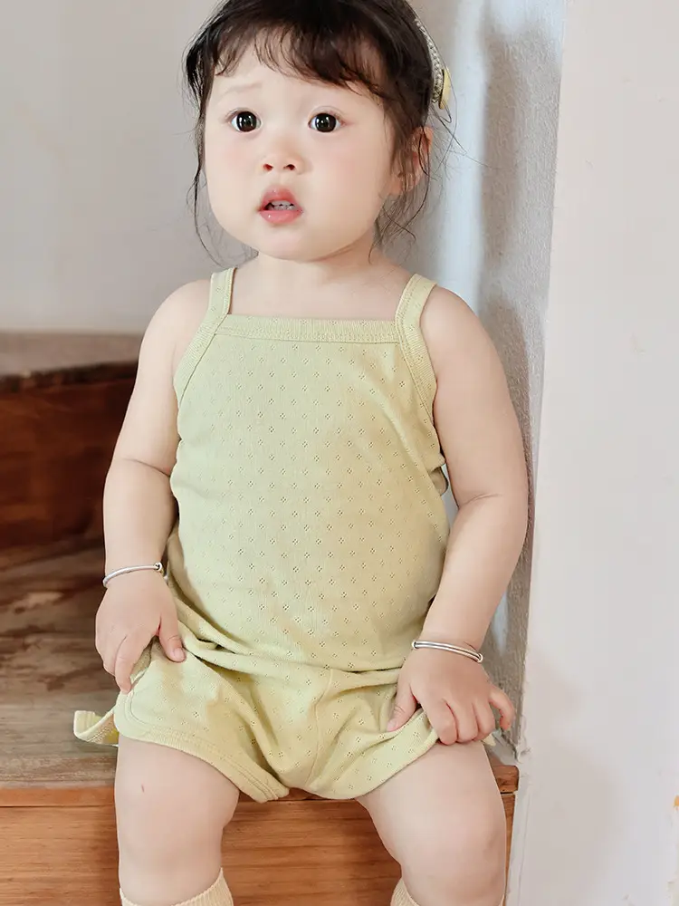 Baby Pajamas Summer Pure Cotton Type a Kidsren's Home Clothes Korean Pure Cotton Baby Sling Set Thin Girls Sleeping — feature 29
