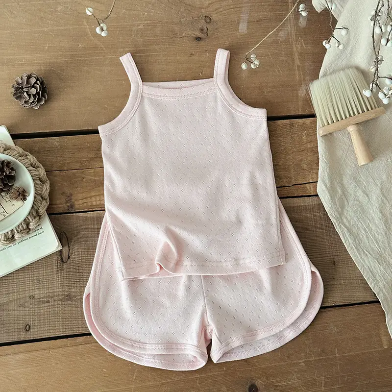 Baby Pajamas Summer Pure Cotton Type a Kidsren's Home Clothes Korean Pure Cotton Baby Sling Set Thin Girls Sleeping
