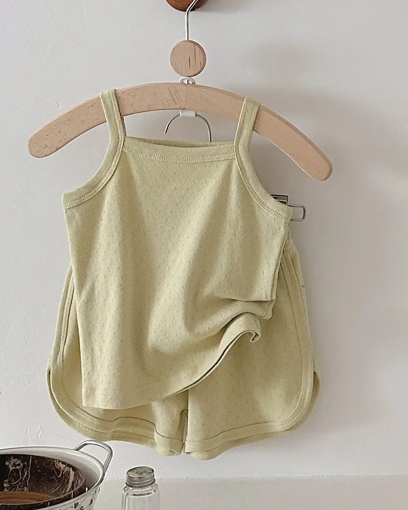 Baby Pajamas Summer Pure Cotton Type a Kidsren's Home Clothes Korean Pure Cotton Baby Sling Set Thin Girls Sleeping