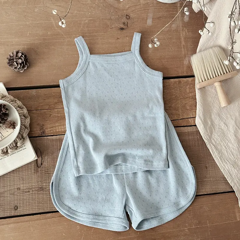 Baby Pajamas Summer Pure Cotton Type a Kidsren's Home Clothes Korean Pure Cotton Baby Sling Set Thin Girls Sleeping