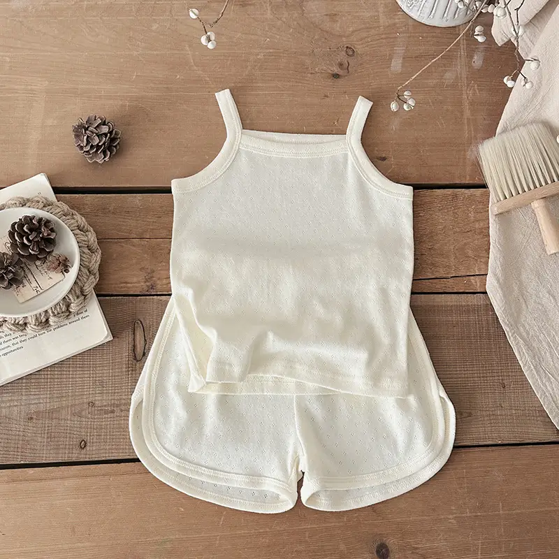 Baby Pajamas Summer Pure Cotton Type a Kidsren's Home Clothes Korean Pure Cotton Baby Sling Set Thin Girls Sleeping