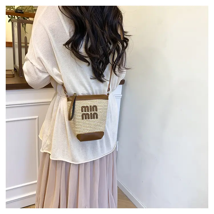 Women's Straw Mobile Phone Bag with Monogram Print — feature 10