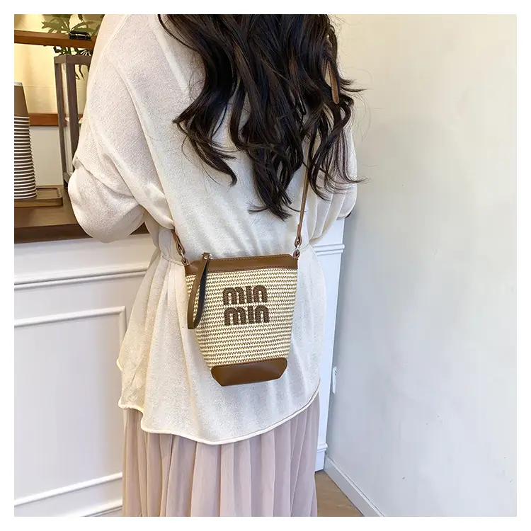 Women's Straw Mobile Phone Bag with Monogram Print — feature 11