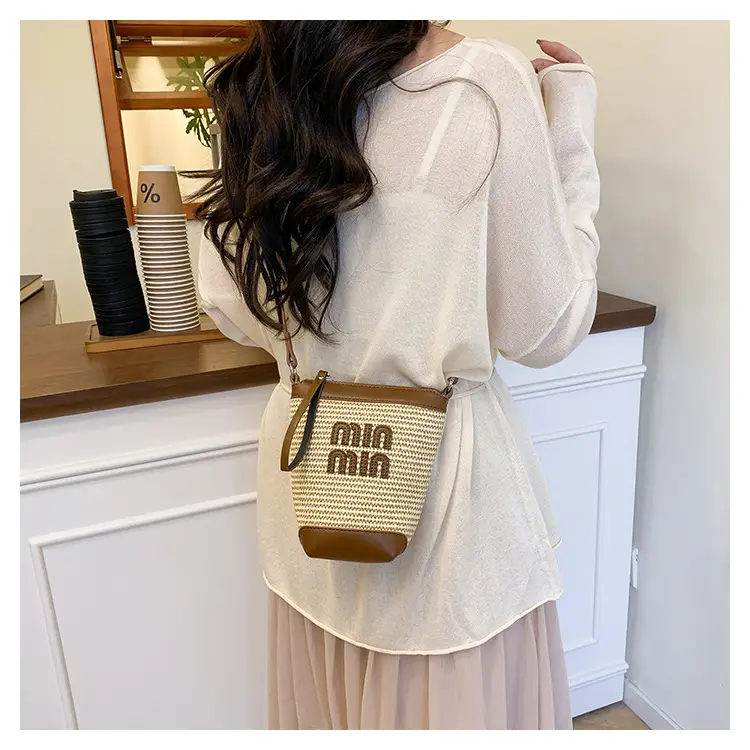 Women's Straw Mobile Phone Bag with Monogram Print — feature 12