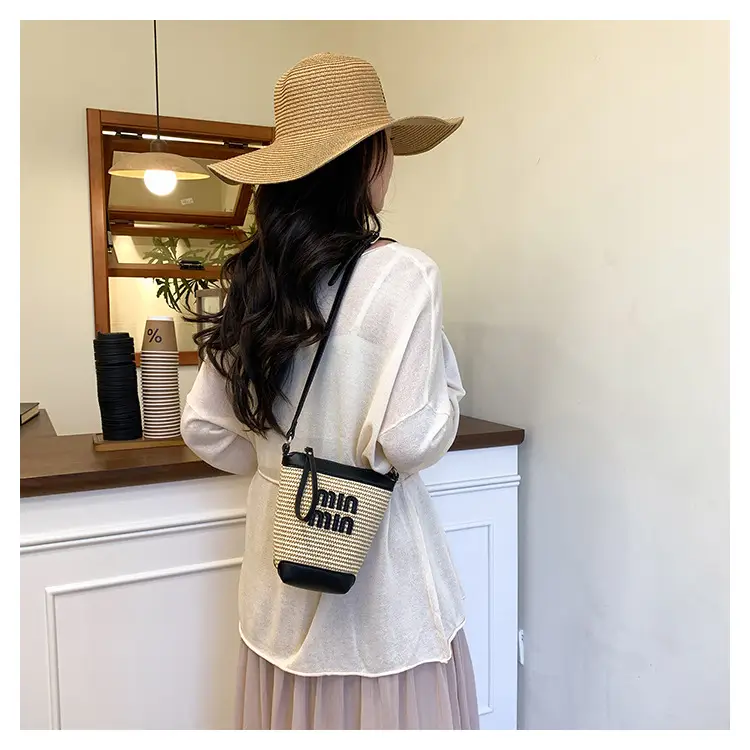 Women's Straw Mobile Phone Bag with Monogram Print — feature 18