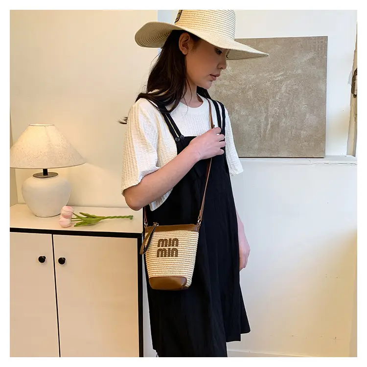 Women's Straw Mobile Phone Bag with Monogram Print — feature 22