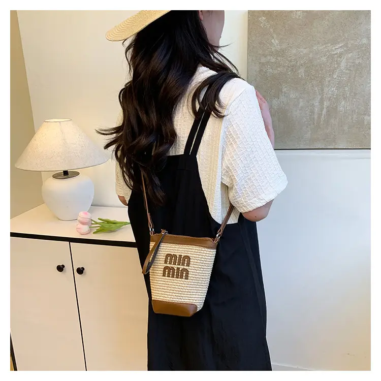 Women's Straw Mobile Phone Bag with Monogram Print — feature 24