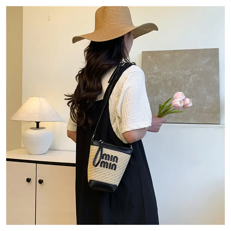 Women's Straw Mobile Phone Bag with Monogram Print — feature 26