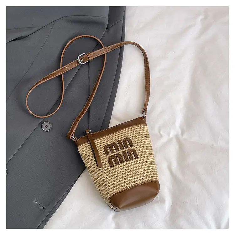 Women's Straw Mobile Phone Bag with Monogram Print — feature 29