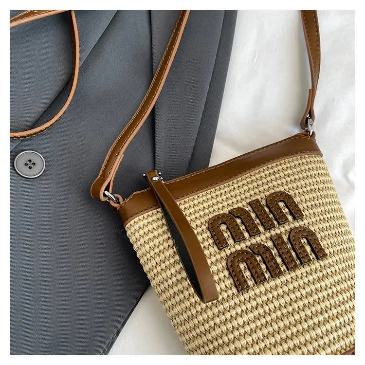 Women's Straw Mobile Phone Bag with Monogram Print — feature 30