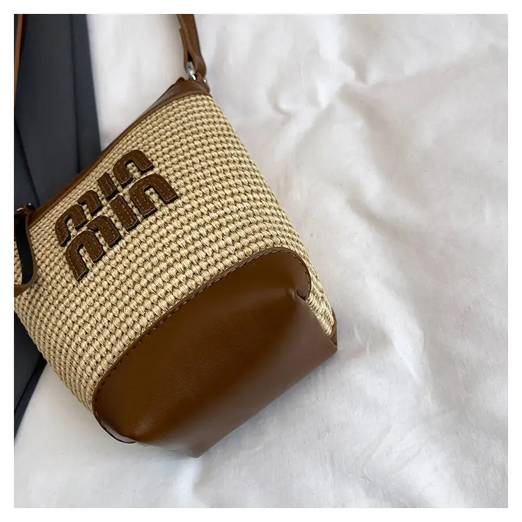 Women's Straw Mobile Phone Bag with Monogram Print — feature 32