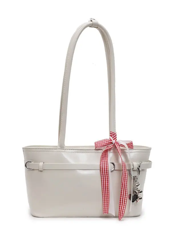 Women's Beige One-shoulder Handbag with Ribbon - Image 10