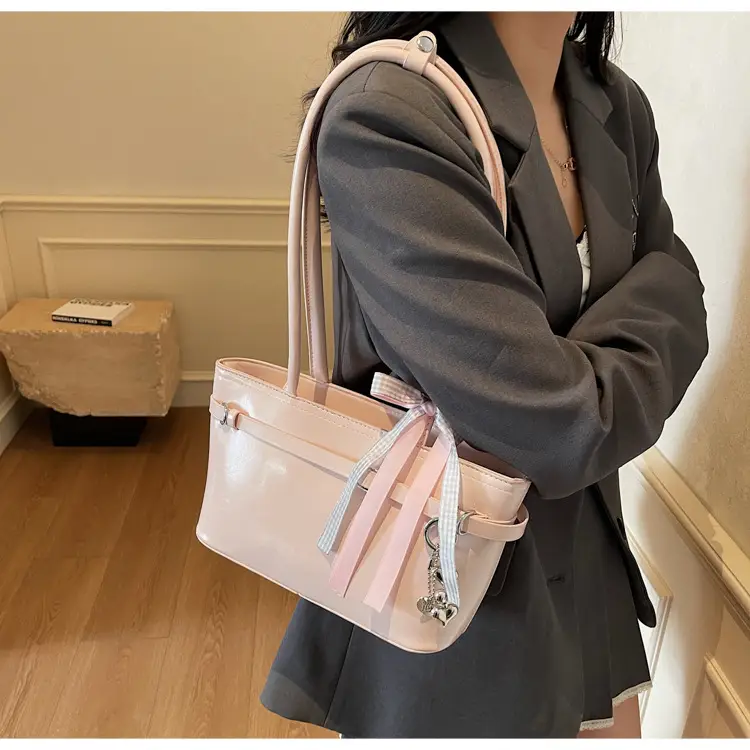 Women's Beige One-shoulder Handbag with Ribbon — feature 10