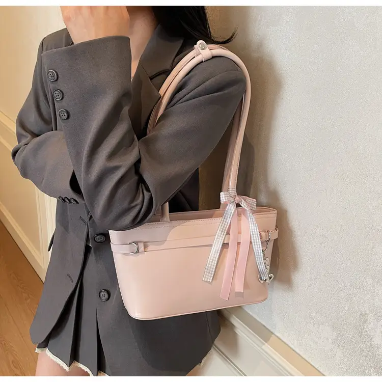 Women's Beige One-shoulder Handbag with Ribbon — feature 12