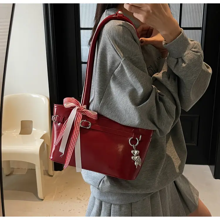 Women's Beige One-shoulder Handbag with Ribbon — feature 13