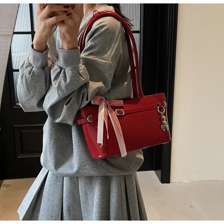 Women's Beige One-shoulder Handbag with Ribbon — feature 15