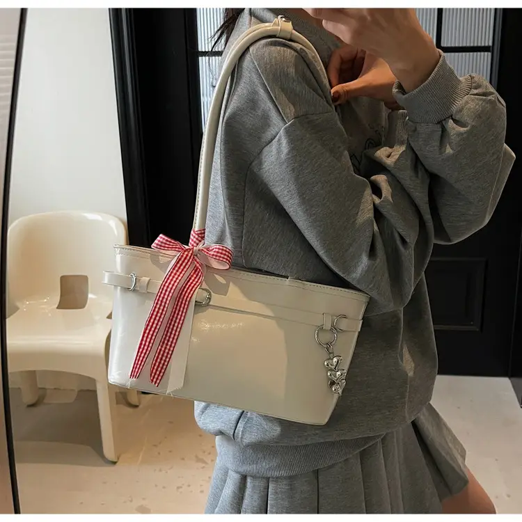 Women's Beige One-shoulder Handbag with Ribbon — feature 16