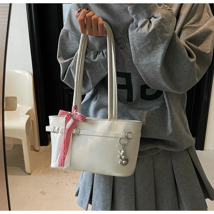 Women's Beige One-shoulder Handbag with Ribbon — feature 17