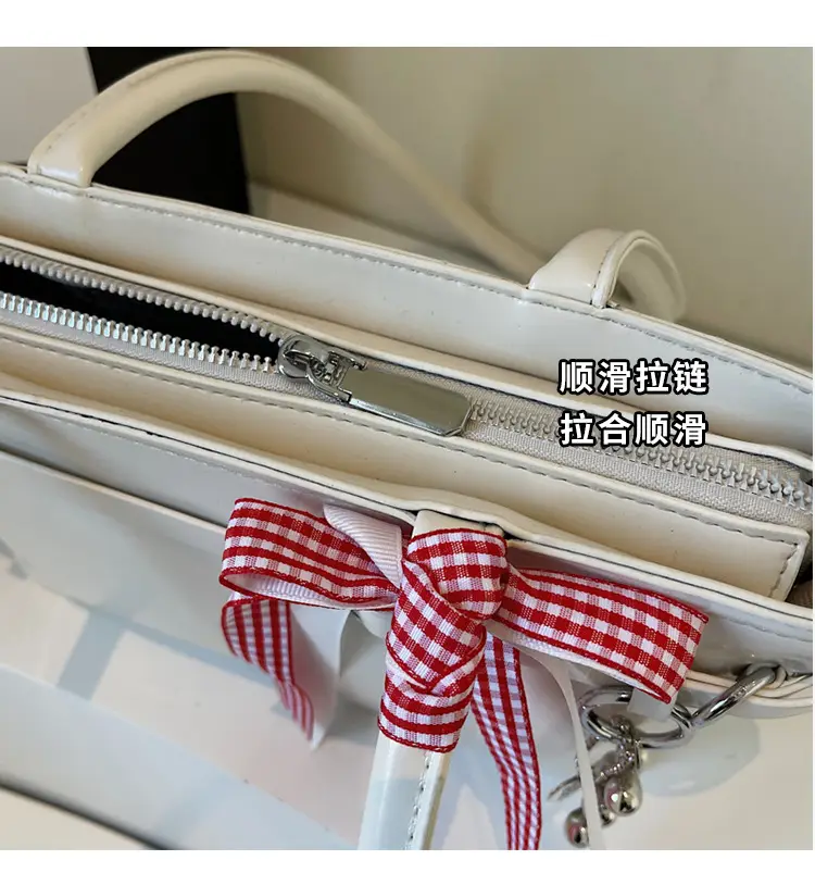 Women's Beige One-shoulder Handbag with Ribbon — feature 2