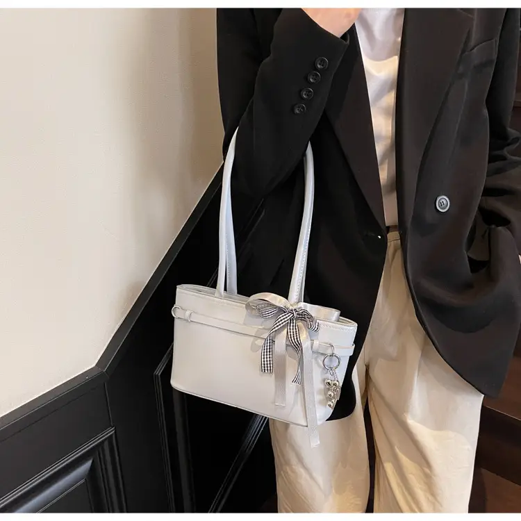 Women's Beige One-shoulder Handbag with Ribbon — feature 20