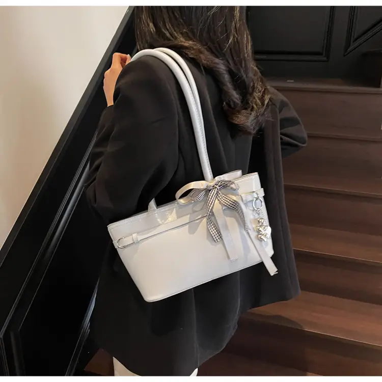 Women's Beige One-shoulder Handbag with Ribbon — feature 21