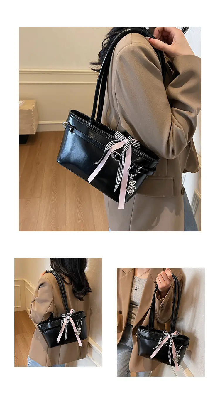 Women's Beige One-shoulder Handbag with Ribbon — feature 22