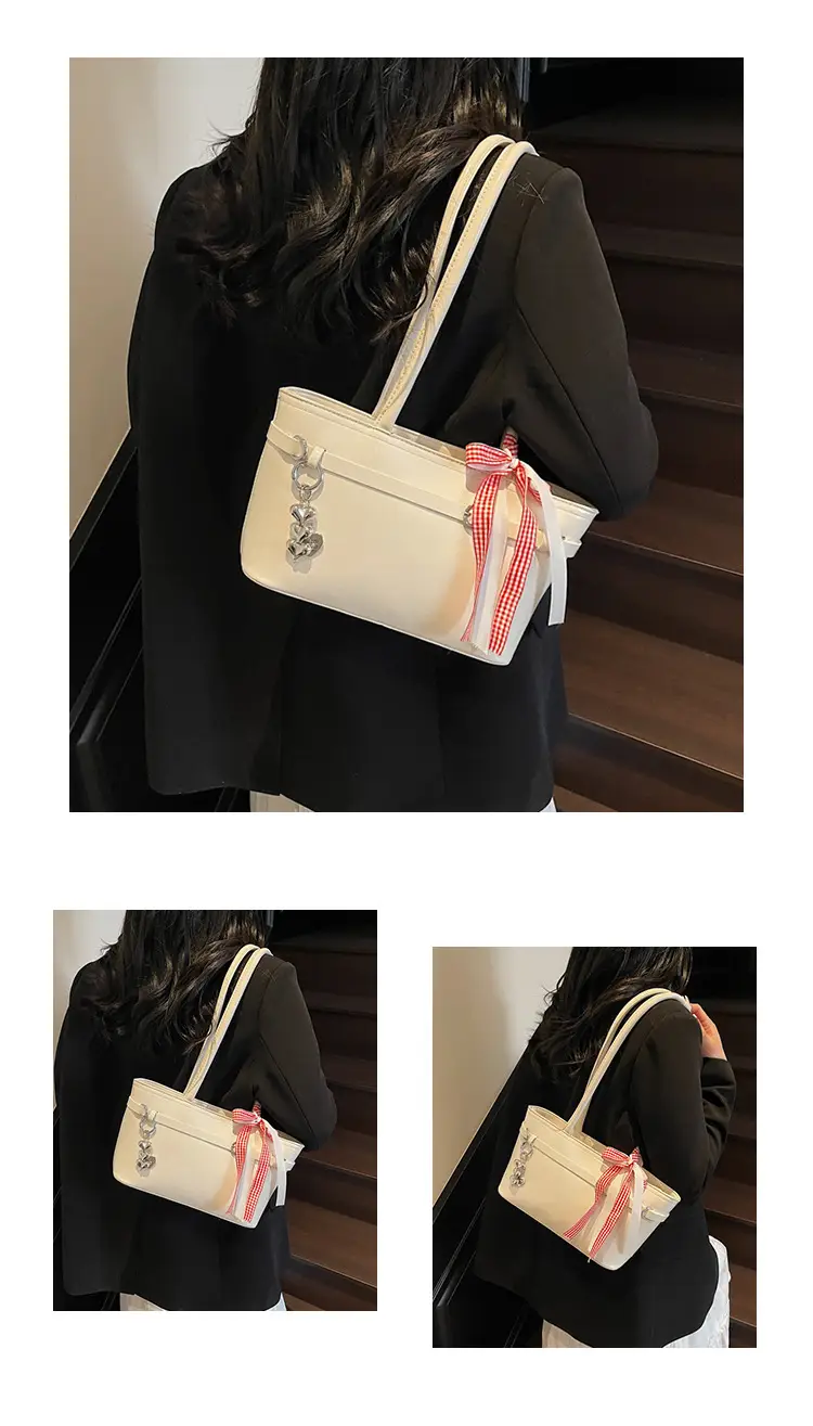 Women's Beige One-shoulder Handbag with Ribbon — feature 23