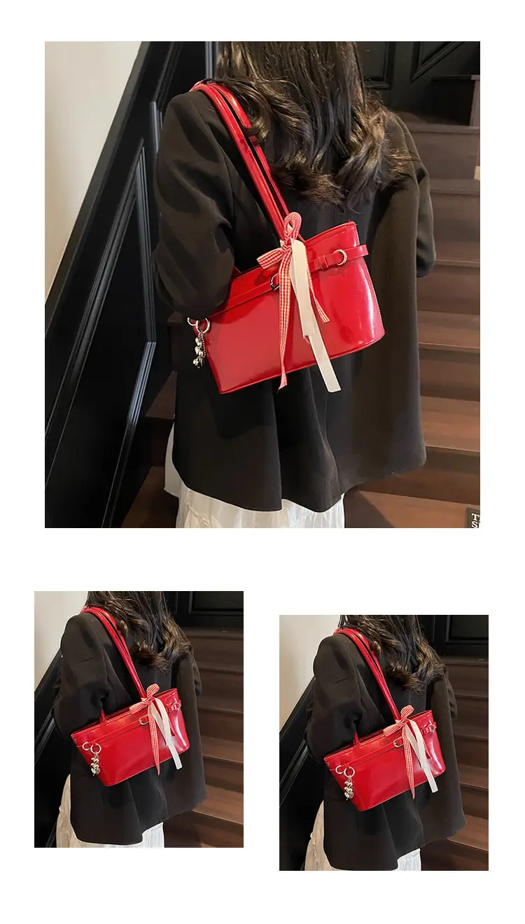 Women's Beige One-shoulder Handbag with Ribbon — feature 24
