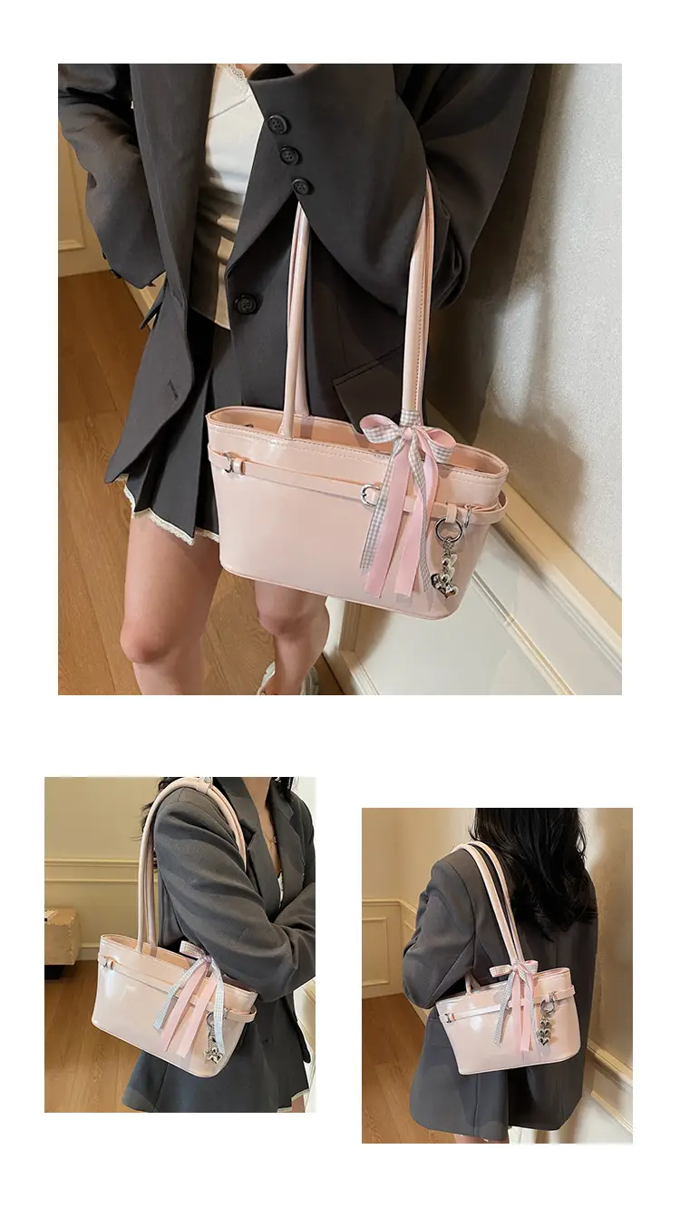 Women's Beige One-shoulder Handbag with Ribbon — feature 25