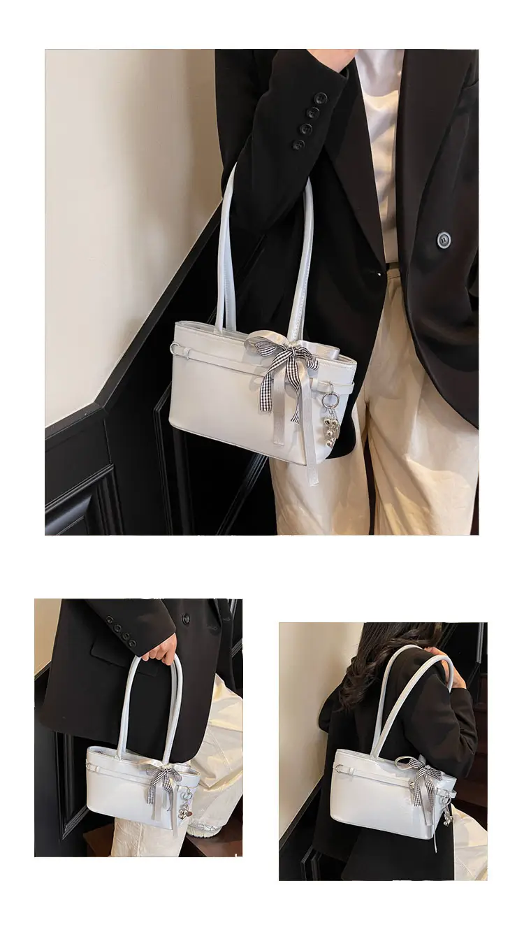 Women's Beige One-shoulder Handbag with Ribbon — feature 26