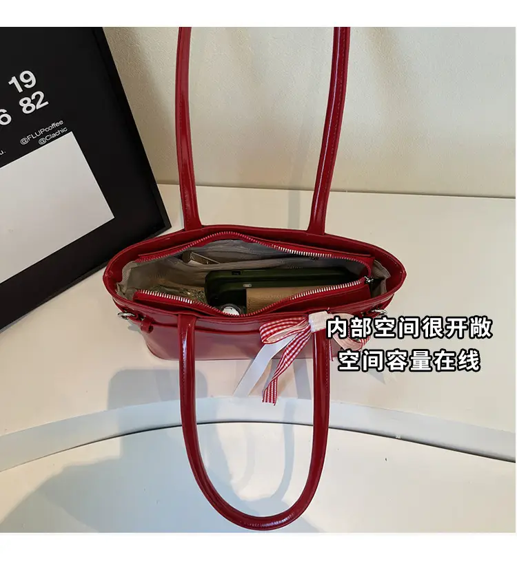 Women's Beige One-shoulder Handbag with Ribbon — feature 6